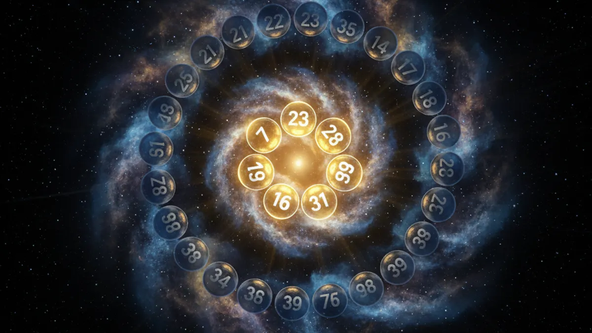 539 完整攻略指南:39 顆號碼球以螺旋星系形態排列,中央五顆金色球為中獎號