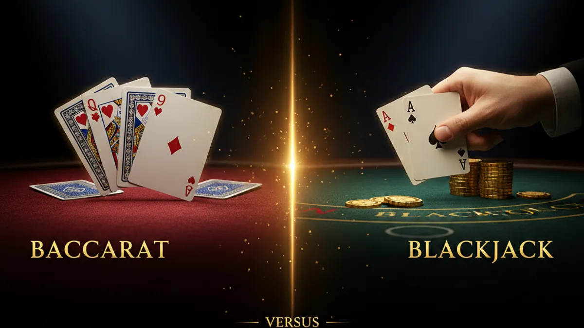 百家樂 vs 21 點比較:左側百家樂牌桌與右側 21 點牌桌對照