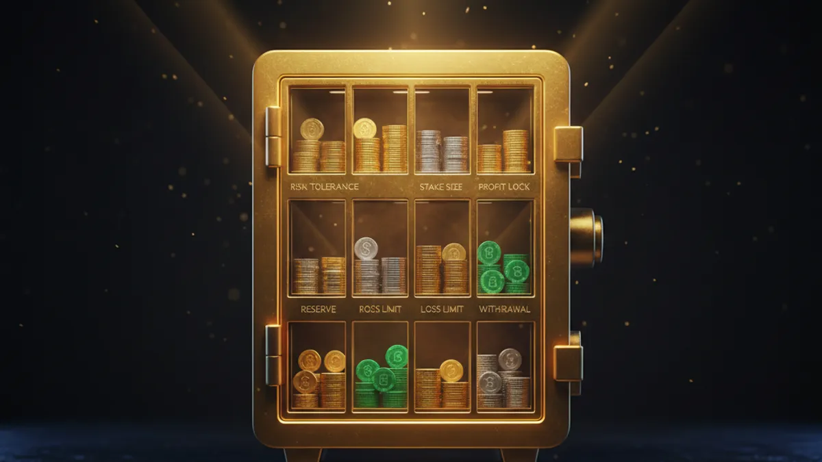 博弈資金管理:金色保險箱內有分隔的金幣存放格