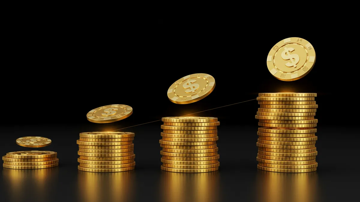 不同預算投注策略:四種高度的金幣堆對應四種注碼策略