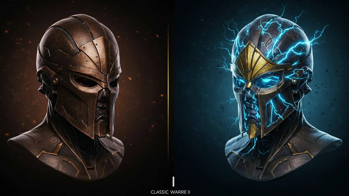 戰神賽特 1 vs 2 對比:左側經典銅色頭盔 vs 右側進化版電光藍頭盔
